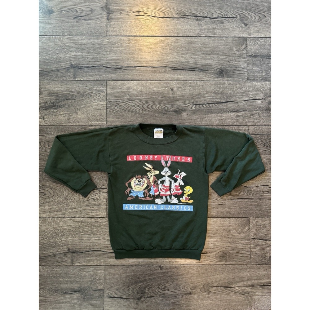 Vintage Tultex Looney Tunes Sweater‎ Womens Small Green Warner Bros Crewneck 90s